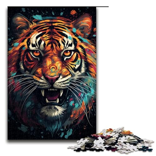 Puzzle für Erwachsene 1000 Teile farbenfrohes Gemälde Tiger Heimdekoration Puzzle Spielzeug Geschenk für die ganze Familie 75 x 50 cm von zouxangzz