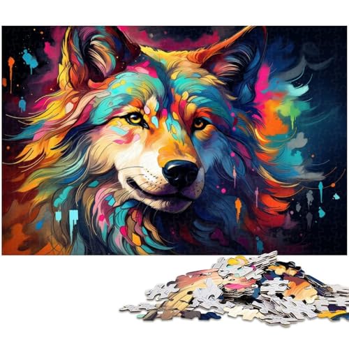 Puzzle für Erwachsene 1000 Teile farbenfrohes Wolf Kunst Puzzle aus Holz pädagogisches Spielzeug zum Stressabbau 1000 Teile (75 x 50 cm) von zouxangzz