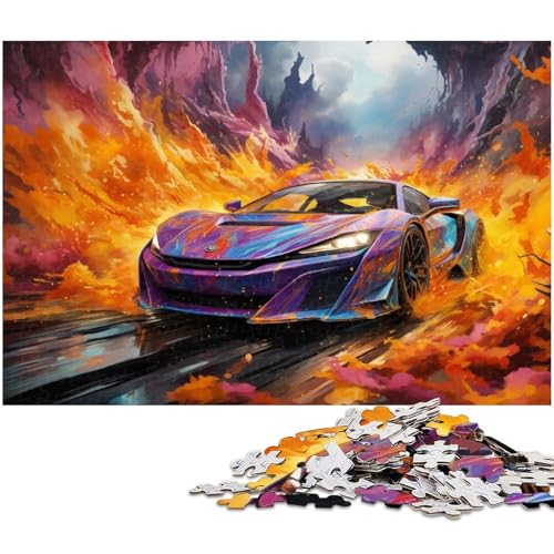 Puzzle für Erwachsene 1000 Teile farbenfrohes loderndes Sportauto Papierpuzzle – Lernspielzeug für die ganze Familie 1000 Teile (38 x 26 cm) von zouxangzz