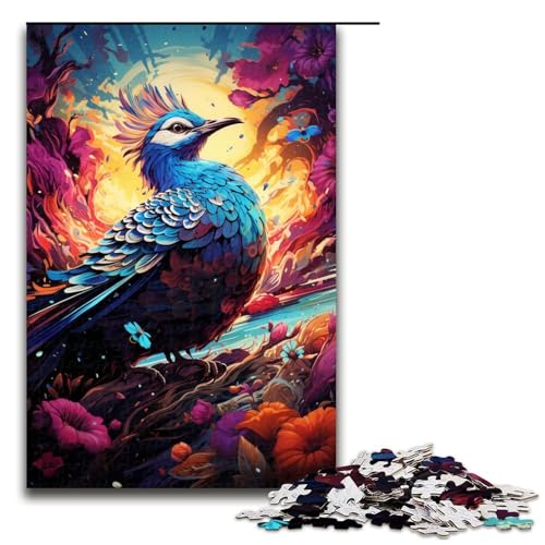 Puzzle für Erwachsene 1000 Teile farbenfrohes psychedelisches Blauvogel Holzpuzzle 75 x 50 cm von zouxangzz