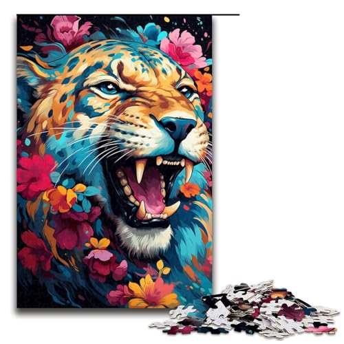 Puzzle für Erwachsene 1000 Teile farbenfrohes psychedelisches Blumen Leoparden Puzzle für Erwachsene Holzpuzzle Familienspiele Weihnachts und Geburtstagsgeschenke 75 x 50 cm von zouxangzz