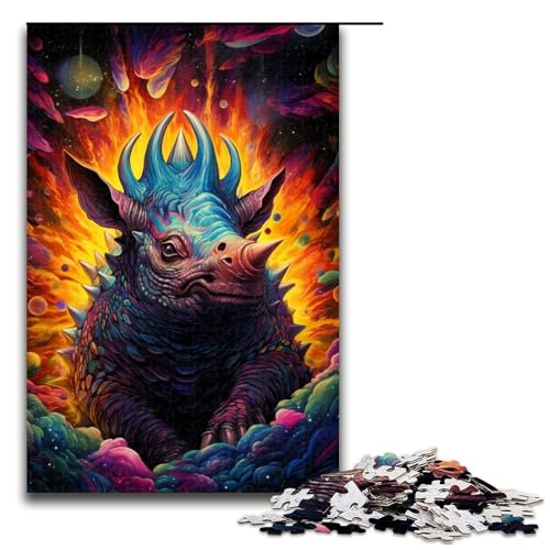 Puzzle für Erwachsene 1000 Teile farbenfrohes psychedelisches Ceratopsier Holzpuzzle 75 x 50 cm von zouxangzz