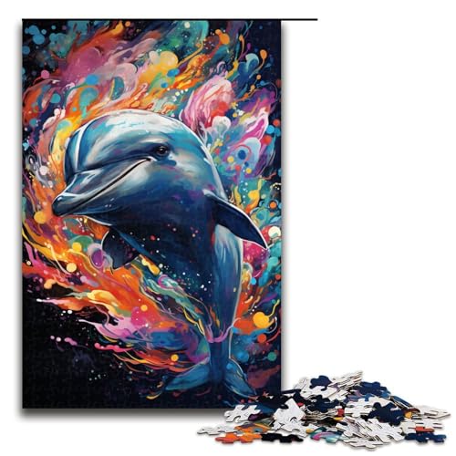 Puzzle für Erwachsene 1000 Teile farbenfrohes psychedelisches Delfinmuster zum Zusammenbauen hilft dem Gehirn süchtig machendes Spielzeug zur Förderung der Geduld 75 x 50 cm von zouxangzz