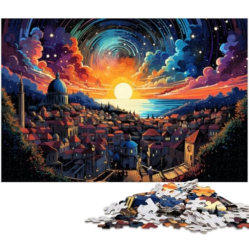 Puzzle für Erwachsene 1000 Teile farbenfrohes psychedelisches Dubrovnik Hafen Puzzle für Erwachsene Holzspiele für die ganze Familie Weihnachts und Geburtstagsgeschenke 1000 Teile (75 x 50 cm) von zouxangzz