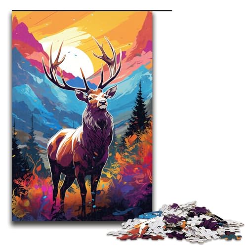 Puzzle für Erwachsene 1000 Teile farbenfrohes psychedelisches Elch Puzzle Lernspiele für Zuhause DIY Spielzeug tolles Geschenk für Spiele 75 x 50 cm von zouxangzz