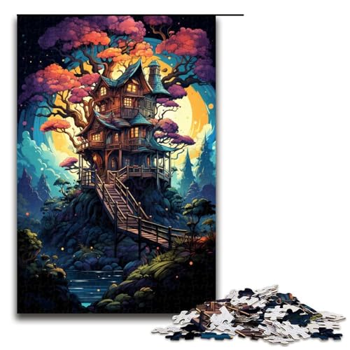 Puzzle für Erwachsene 1000 Teile farbenfrohes psychedelisches Fantasie Baumhaus Puzzlespiele Spielzeug Geschenk geeignet als Schreibtischdekoration 75 x 50 cm von zouxangzz