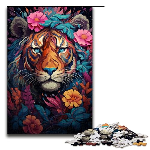 Puzzle für Erwachsene 1000 Teile farbenfrohes psychedelisches Fantasie Blumen Tiger Puzzle für Erwachsene Holzpuzzles Familienspiele Weihnachts und Geburtstagsgeschenke 75 x 50 cm von zouxangzz