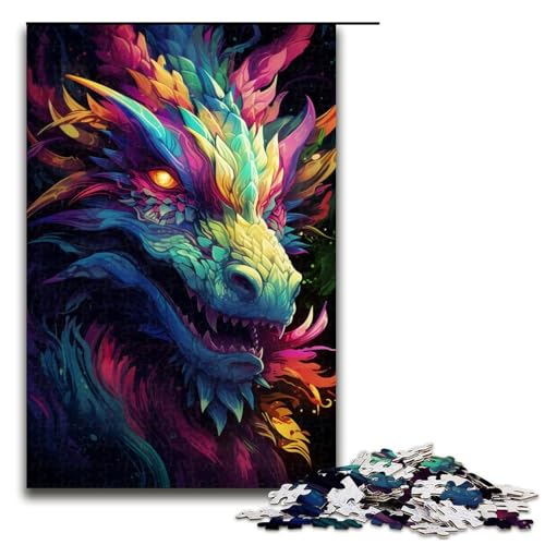 Puzzle für Erwachsene 1000 Teile farbenfrohes psychedelisches Fantasy Drachen Holzpuzzle 75 x 50 cm von zouxangzz