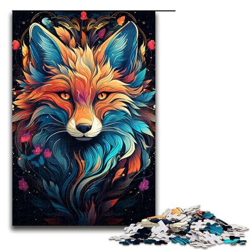 Puzzle für Erwachsene 1000 Teile farbenfrohes psychedelisches Fantasy Fuchs Holzpuzzle 75 x 50 cm von zouxangzz