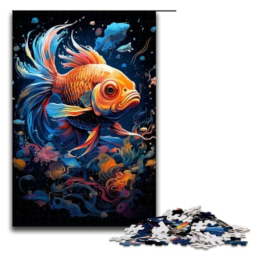 Puzzle für Erwachsene 1000 Teile farbenfrohes psychedelisches Fantasy Goldfisch Holzpuzzle 75 x 50 cm von zouxangzz