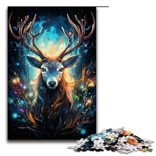 Puzzle für Erwachsene 1000 Teile farbenfrohes psychedelisches Fantasy Hirsch Puzzle Spiele Spielzeug Geschenk geeignet für die Schreibtischdekoration 75 x 50 cm von zouxangzz