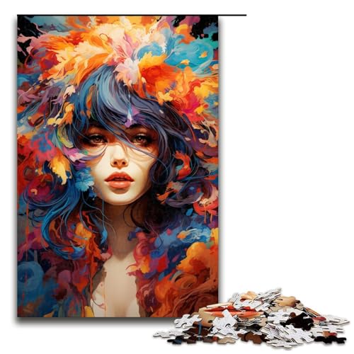 Puzzle für Erwachsene 1000 Teile farbenfrohes psychedelisches Fantasy Mädchen Holzpuzzle 75 x 50 cm von zouxangzz