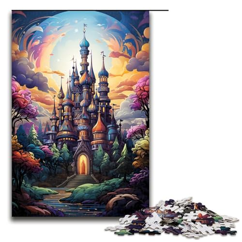 Puzzle für Erwachsene 1000 Teile farbenfrohes psychedelisches Fantasy Schloss Holzpuzzle 75 x 50 cm von zouxangzz