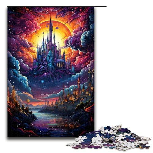 Puzzle für Erwachsene 1000 Teile farbenfrohes psychedelisches Fantasy Stadt Puzzle für Erwachsene Holzpuzzles Familienspiele Weihnachts und Geburtstagsgeschenke 75 x 50 cm von zouxangzz