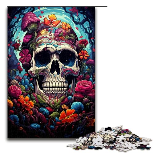 Puzzle für Erwachsene 1000 Teile farbenfrohes psychedelisches Fantasy Totenkopf Holzpuzzle für Kinder Lernspiel 75 x 50 cm von zouxangzz