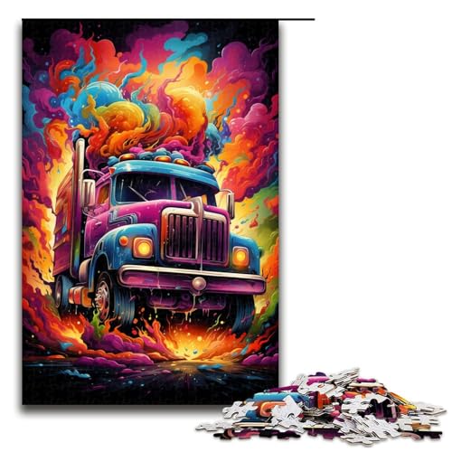 Puzzle für Erwachsene 1000 Teile farbenfrohes psychedelisches Fantasy Truck Holzpuzzle 75 x 50 cm von zouxangzz