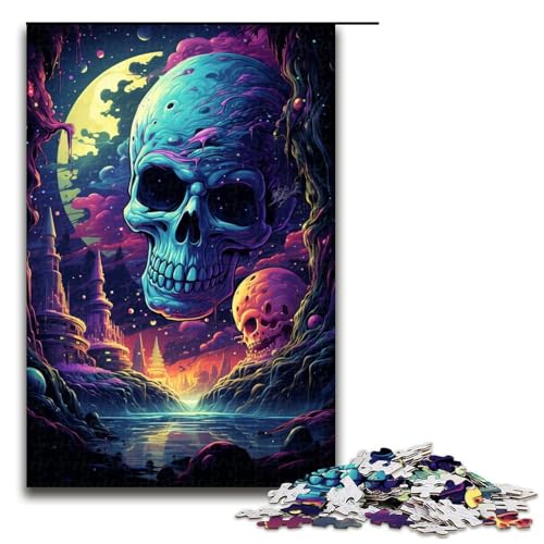Puzzle für Erwachsene 1000 Teile farbenfrohes psychedelisches Fantasy Weltraumskelett Holzpuzzle 75 x 50 cm von zouxangzz