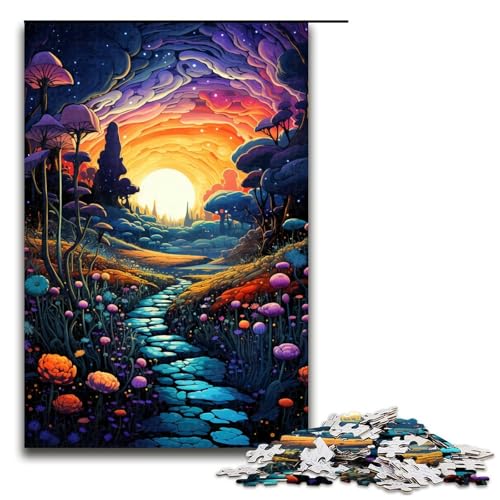 Puzzle für Erwachsene 1000 Teile farbenfrohes psychedelisches Feld in den Sonnenuntergangsbergen Puzzlespiel Spielzeug lustig 75 x 50 cm von zouxangzz