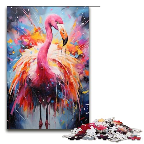 Puzzle für Erwachsene 1000 Teile farbenfrohes psychedelisches Flamingo Tier Holzpuzzle 75 x 50 cm von zouxangzz
