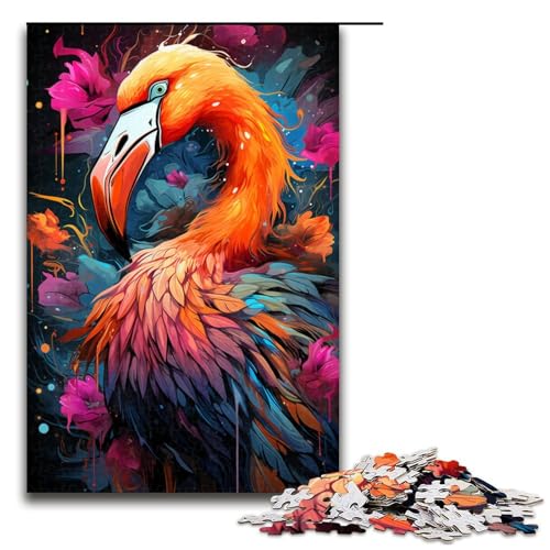 Puzzle für Erwachsene 1000 Teile farbenfrohes psychedelisches Flamingo Tier Puzzle Spiele Spielzeug Geschenk geeignet für die Schreibtischdekoration 75 x 50 cm von zouxangzz