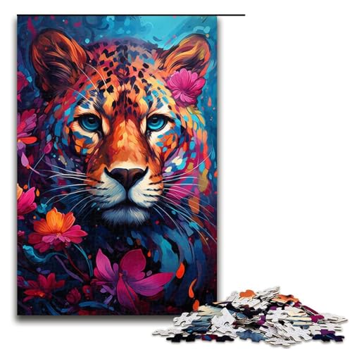 Puzzle für Erwachsene 1000 Teile farbenfrohes psychedelisches Gepardenmuster zum Zusammenbauen hilft dem Gehirn süchtig machendes Spielzeug zur Förderung der Geduld 75 x 50 cm von zouxangzz