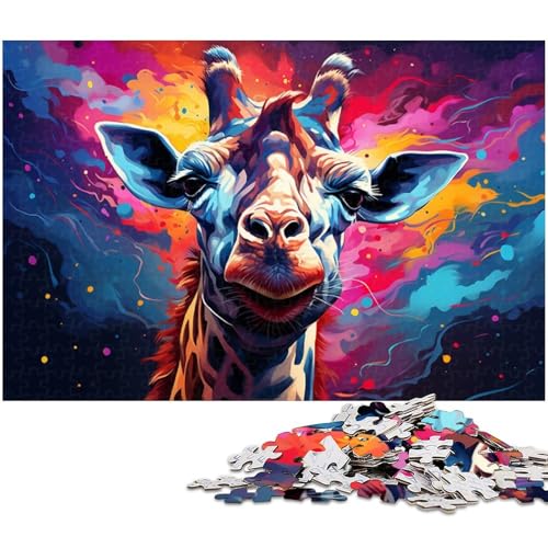Puzzle für Erwachsene 1000 Teile farbenfrohes psychedelisches Giraffengemälde Holzpuzzle lustiges Geschenk 1000 Teile (75 x 50 cm) von zouxangzz
