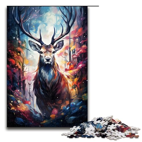 Puzzle für Erwachsene 1000 Teile farbenfrohes psychedelisches Hirsch Tiermuster zum Zusammenbauen hilft dem Gehirn süchtig machendes Spielzeug zur Förderung der Geduld 75 x 50 cm von zouxangzz