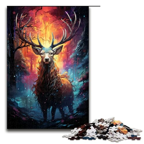 Puzzle für Erwachsene 1000 Teile farbenfrohes psychedelisches Hirsch im Sturm Puzzlespiel lustiges Spielzeug 75 x 50 cm von zouxangzz