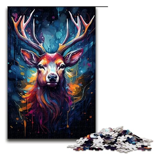 Puzzle für Erwachsene 1000 Teile farbenfrohes psychedelisches Hirschtier Holzpuzzle 75 x 50 cm von zouxangzz