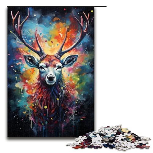 Puzzle für Erwachsene 1000 Teile farbenfrohes psychedelisches Hirschtier Puzzle Lernspiele für Zuhause DIY Spielzeug tolles Geschenk für Spiele 75 x 50 cm von zouxangzz