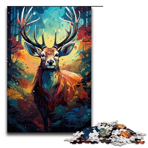 Puzzle für Erwachsene 1000 Teile farbenfrohes psychedelisches Hirschtier Puzzle Spiele Spielzeug Geschenk geeignet für die Schreibtischdekoration 75 x 50 cm von zouxangzz