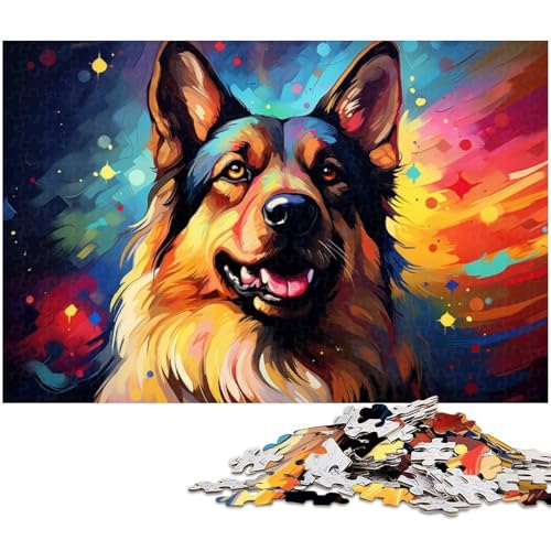 Puzzle für Erwachsene 1000 Teile farbenfrohes psychedelisches Holzpuzzle mit deutschem Schäferhund – Lernspielzeug für die ganze Familie 1000 Teile (75 x 50 cm) von zouxangzz