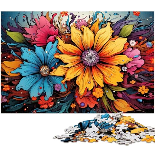 Puzzle für Erwachsene 1000 Teile farbenfrohes psychedelisches Kunst Blumen Puzzle für Erwachsene Papierpuzzle lustiges Geschenk 1000 Teile (38 x 26 cm) von zouxangzz