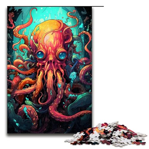 Puzzle für Erwachsene 1000 Teile farbenfrohes psychedelisches Kunstgemälde eines Oktopus Puzzlespiele Spielzeug Geschenk geeignet als Schreibtischdekoration 75 x 50 cm von zouxangzz