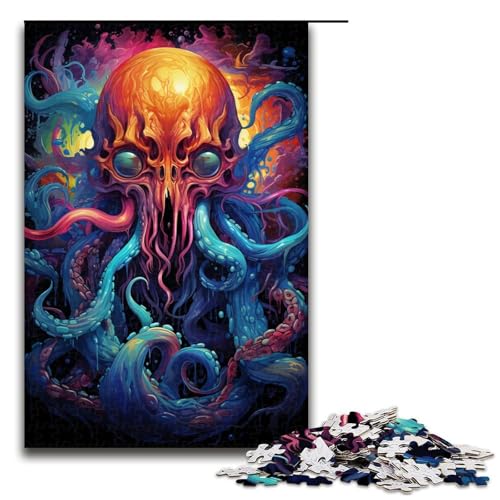 Puzzle für Erwachsene 1000 Teile farbenfrohes psychedelisches Kunstgemälde mit Oktopus Heimdekoration Puzzlespielzeug Geschenk für die ganze Familie 75 x 50 cm von zouxangzz