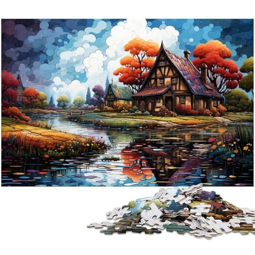 Puzzle für Erwachsene 1000 Teile farbenfrohes psychedelisches Landhaus Puzzle für Erwachsene Holzpuzzle tolle Geschenke zu Weihnachten 1000 Teile (75 x 50 cm) von zouxangzz