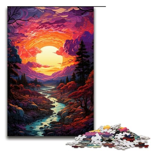 Puzzle für Erwachsene 1000 Teile farbenfrohes psychedelisches Landschafts Sonnenuntergangs Puzzle Lernspiele für Zuhause DIY Spielzeug tolles Geschenk für Spiele 75 x 50 cm von zouxangzz