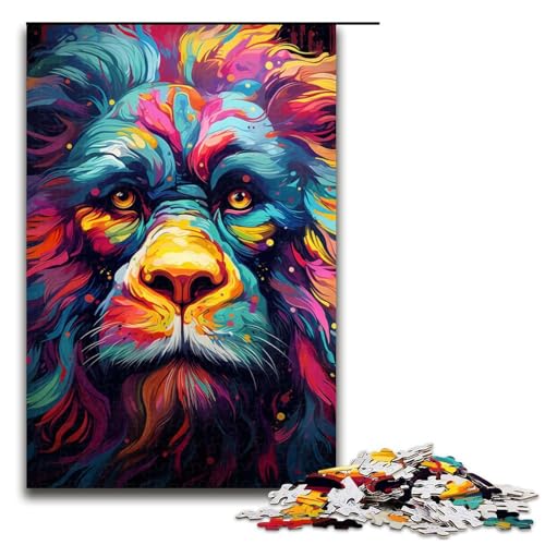 Puzzle für Erwachsene 1000 Teile farbenfrohes psychedelisches Löwentier Holzpuzzle 75 x 50 cm von zouxangzz