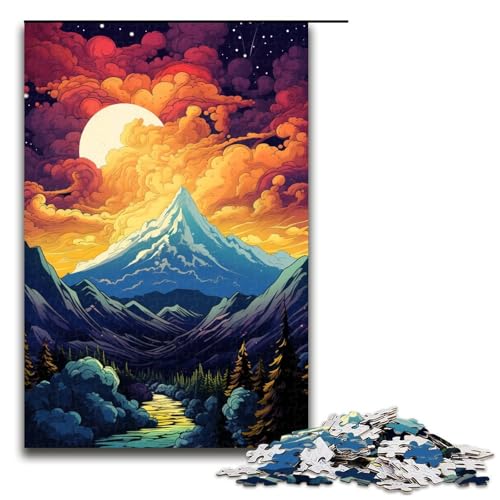 Puzzle für Erwachsene 1000 Teile farbenfrohes psychedelisches Polarlicht Sonnenuntergang Berge Holzpuzzle für Kinder Lernspiel 75 x 50 cm von zouxangzz