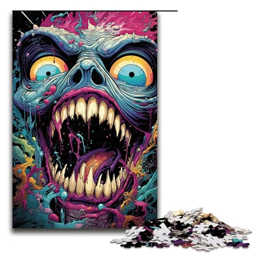 Puzzle für Erwachsene 1000 Teile farbenfrohes psychedelisches Puzzle mit bösem Totenkopf Lernspiele für Zuhause DIY Spielzeug tolles Geschenk für Spiele 75 x 50 cm von zouxangzz