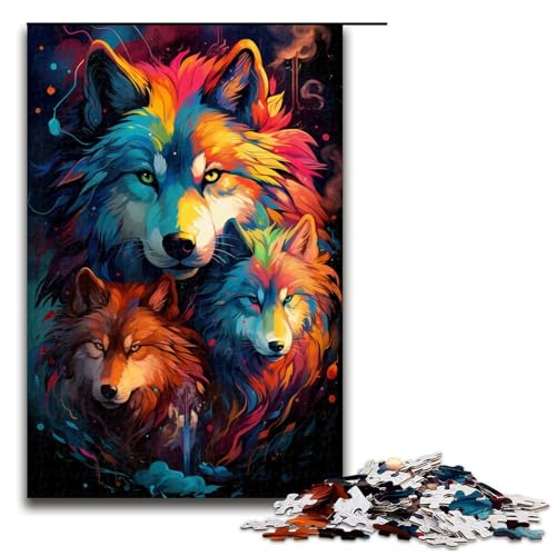 Puzzle für Erwachsene 1000 Teile farbenfrohes psychedelisches Puzzle von Smokey Wolf Family Holzpuzzle Lernspiel Herausforderungsspielzeug 75 x 50 cm von zouxangzz