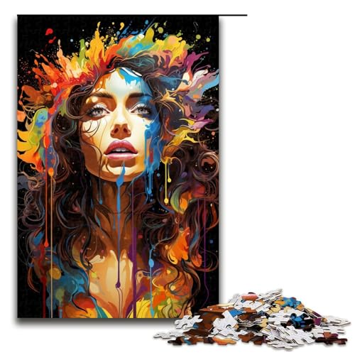 Puzzle für Erwachsene 1000 Teile farbenfrohes psychedelisches Schönheitsmädchen Puzzlespiele Spielzeug Geschenk geeignet für die Schreibtischdekoration 75 x 50 cm von zouxangzz