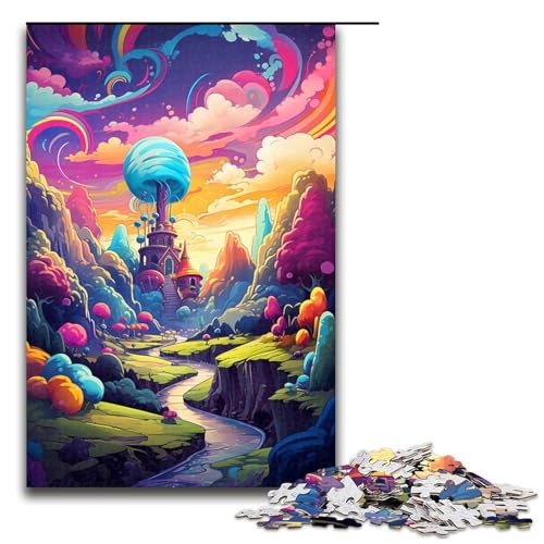 Puzzle für Erwachsene 1000 Teile farbenfrohes psychedelisches Süßigkeitenschloss Familien Holzpuzzle Lernspiel Herausforderungsspielzeug 75 x 50 cm von zouxangzz
