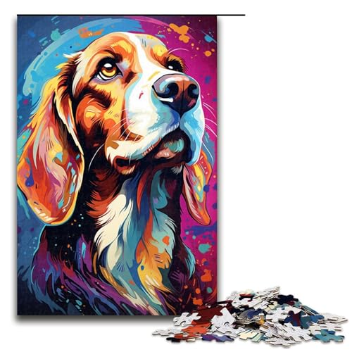 Puzzle für Erwachsene 1000 Teile farbenfrohes psychedelisches Tier Beagle Holzpuzzle 75 x 50 cm von zouxangzz