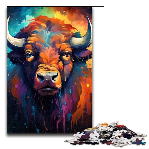 Puzzle für Erwachsene 1000 Teile farbenfrohes psychedelisches Tier Büffelfamilie Holzpuzzle Lernspiel Herausforderungsspielzeug 75 x 50 cm Puzzle für Erwachsene 1000 Teile farbenfrohes psychedelisches Tier Büffelfamilie Holzpuzzle Lernspiel Herausforderungsspielzeug 75 x 50 cm von zouxangzz