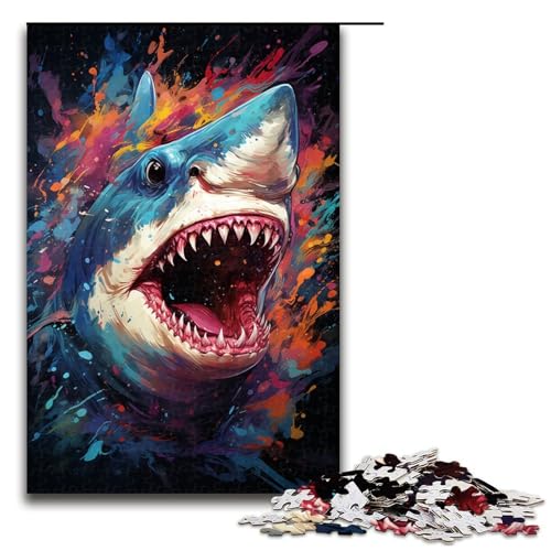 Puzzle für Erwachsene 1000 Teile farbenfrohes psychedelisches Tierhai Holzpuzzle 75 x 50 cm von zouxangzz