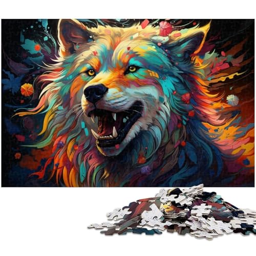 Puzzle für Erwachsene 1000 Teile farbenfrohes psychedelisches Wolf Puzzle für Holzpuzzles pädagogisches Spielzeug zum Stressabbau 1000 Teile (75 x 50 cm) von zouxangzz