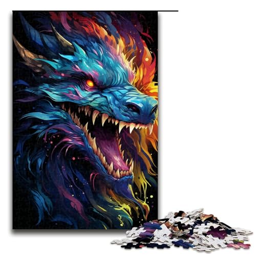 Puzzle für Erwachsene 1000 Teile farbenfrohes psychedelisches asiatisches Drachen Holzpuzzle 75 x 50 cm von zouxangzz