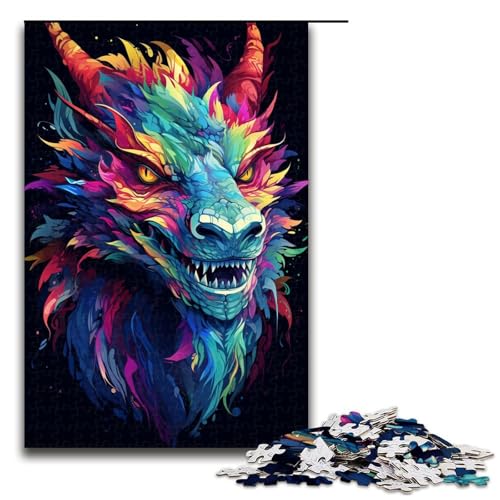 Puzzle für Erwachsene 1000 Teile farbenfrohes psychedelisches asiatisches Drachen Holzpuzzle für Kinder Lernspiel 75 x 50 cm von zouxangzz