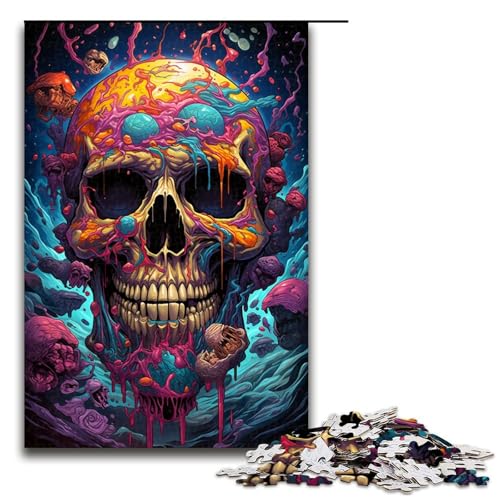 Puzzle für Erwachsene 1000 Teile farbenfrohes psychedelisches böses Totenkopf Holzpuzzle 75 x 50 cm von zouxangzz